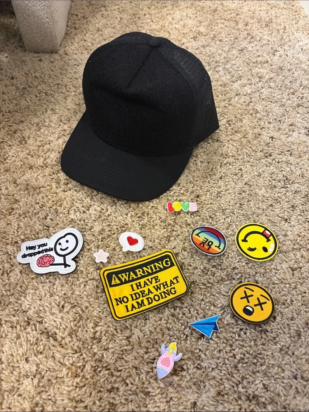Black Mesh Trucker Hat with Velcro-On Patches